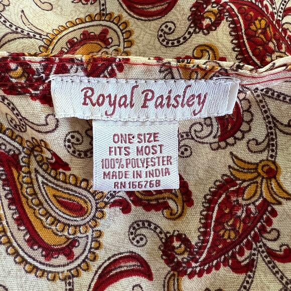 ROYAL PAISLEY Women's Kantha Style Kaftan Dress Red Cream Paisley Print One Size - Picture 8 of 9